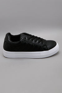 Wider Fit Black Quilt & Textured Lace Up Sneaker