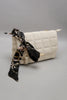 Beige Quilted Cross Body Bag With Scarf