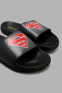 Redtag-Black-Superman-Logo-Slide-Character,-Colour:Black,-Filter:Men's-Footwear,-Men-Flip-Flops,-New-In-Men-FOO,-Non-Sale,-W21O-Men's-