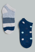 Load image into Gallery viewer, Navy Polka Dots/Stripes Ankle Socks (Pack of 2)
