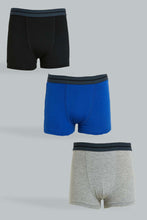 Load image into Gallery viewer, Redtag-Bsr-3-Pc-Pack-Boxer-Short-(Black/Grey-Mel/Royal)-Boxers-Senior-Boys-9 to 14 Years
