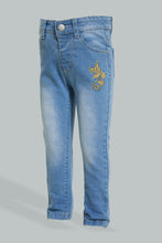Load image into Gallery viewer, Blue Butterfly Glitter Embroidered Jean
