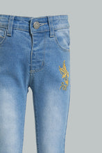 Load image into Gallery viewer, Blue Butterfly Glitter Embroidered Jean
