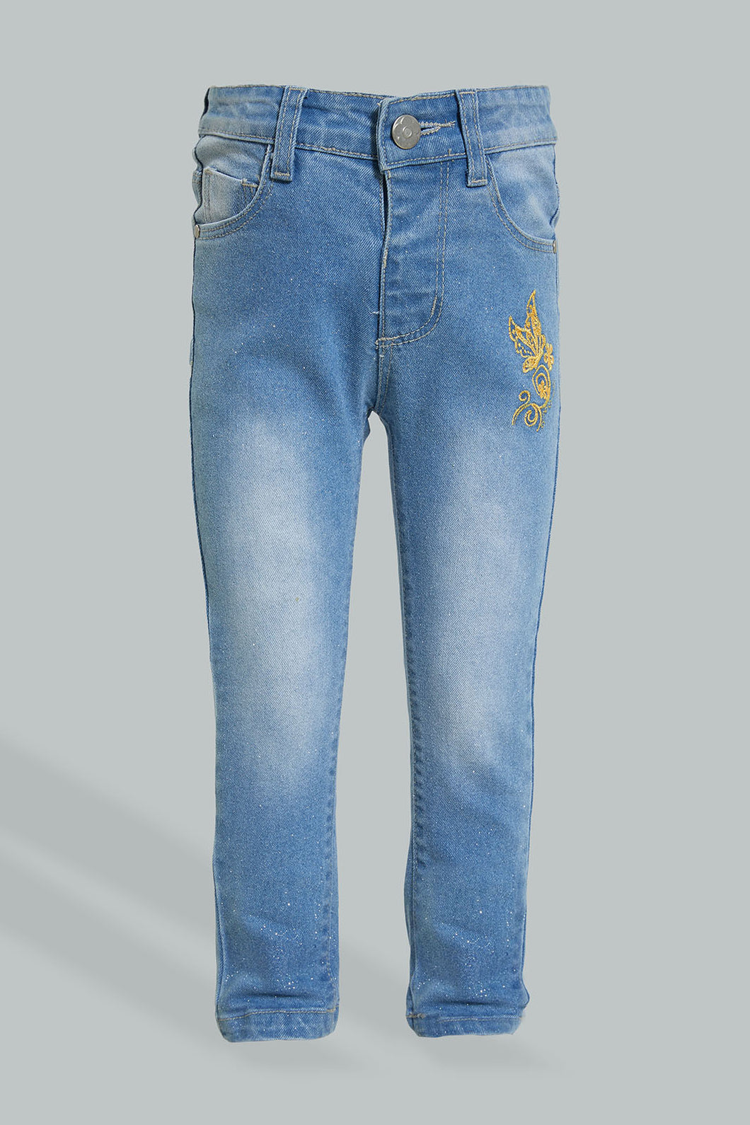 Blue Butterfly Glitter Embroidered Jean