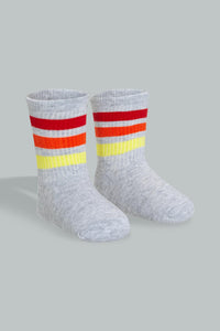 Redtag-Black-Grey-And-Red-Striped-Socks-(4-Pair)-Full-Length-Infant-Boys-3 to 24 Months