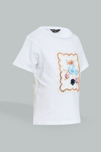 White Flower Embellished T-Shirt