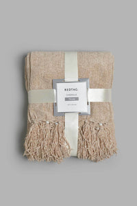 Redtag-Beige-Chenille-Throw-With-Beaded-Fringe-BED-HOME-SPUN-3,-Colour:Beige,-Filter:Home-Bedroom,-HMW-BED-Throws,-New-In,-New-In-HMW-BED,-Non-Sale,-Section:Homewares,-W21B-Home-Bedroom-