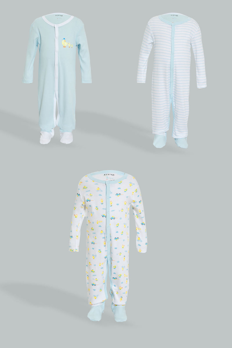 Redtag-Pink-And-White-Assorted-3-Piece-Pack-Sleep-Suit-Sleepsuits-Baby-0 to 12 Months