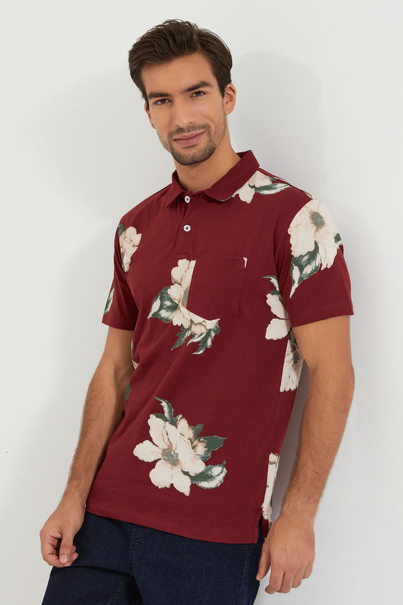 Burgundy Floral Polo Shirt