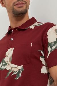 Burgundy Floral Polo Shirt