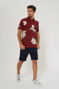 Burgundy Floral Polo Shirt