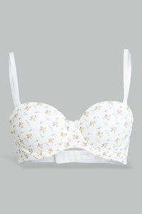 Redtag-White-Floral-Print/Yellow/Black-Plain-Balconette-Bra-(3-Pack)-Balconette-Bras-Women's-