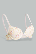 Load image into Gallery viewer, Redtag-Peach-Floral-Printed/Blue/Pale-Yellow-Plain-Plunge-Bra-(3-Pack)-Plunge-Bras-Women&#39;s-
