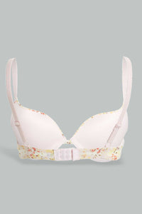 Redtag-Peach-Floral-Printed/Blue/Pale-Yellow-Plain-Plunge-Bra-(3-Pack)-Plunge-Bras-Women's-