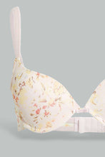 Load image into Gallery viewer, Redtag-Peach-Floral-Printed/Blue/Pale-Yellow-Plain-Plunge-Bra-(3-Pack)-Plunge-Bras-Women&#39;s-
