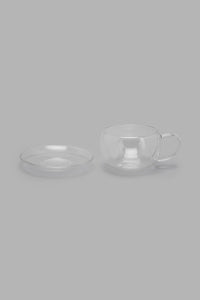 Redtag-Clear-Double-Wall-Cup-And-Saucer-Colour:Clear,-DIN-COMMON-GROUND-2,-Filter:Home-Dining,-HMW-DIN-Cup-And-Saucer,-New-In,-New-In-HMW-DIN,-Non-Sale,-Section:Homewares,-W21B-Home-Dining-