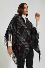 Load image into Gallery viewer, Redtag-Black-Red-Checks-Poncho-With-Fringes-Colour:Black,-EHW,-Filter:Women&#39;s-Clothing,-New-In,-New-In-Women,-Non-Sale,-Section:Women,-W21B,-Women-Cardigans-Women&#39;s-
