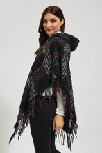 Load image into Gallery viewer, Redtag-Black-Red-Checks-Poncho-With-Fringes-Colour:Black,-EHW,-Filter:Women&#39;s-Clothing,-New-In,-New-In-Women,-Non-Sale,-Section:Women,-W21B,-Women-Cardigans-Women&#39;s-
