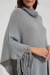 Redtag-Grey-Roll-Neck-Sequined-Poncho-Colour:Grey,-EHW,-Filter:Women's-Clothing,-New-In,-New-In-Women,-Non-Sale,-Section:Women,-W21B,-Women-Pullovers-Women's-