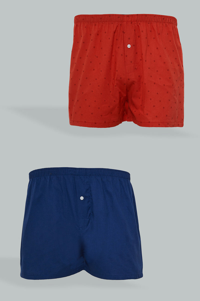 Red/Blue Cotton Boxers (Pack Of 2)