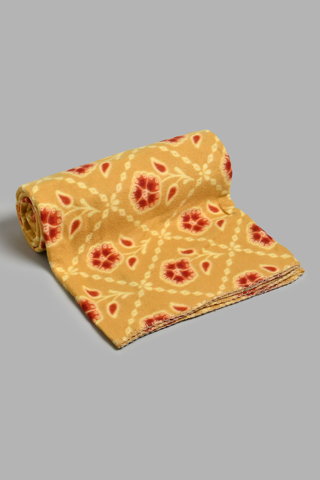 Redtag-Mustard-Colour-Floral-Printed-Single-Fleece-Blanket-Blankets-Home-Bedroom-
