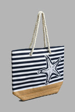 Load image into Gallery viewer, Redtag-Navy-Blue-And-White-Nautical-Stripe-Beach-Bag-Beach-Bags-Women-
