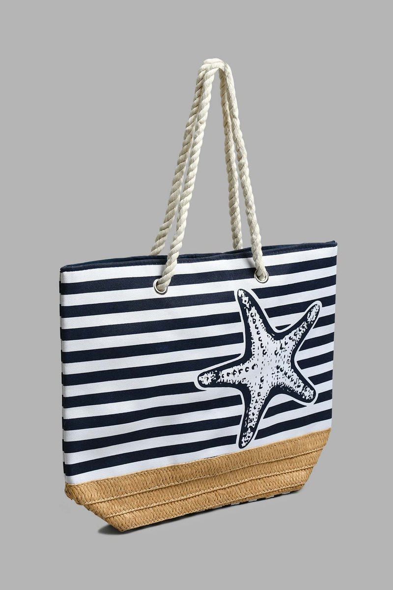 Redtag-Navy-Blue-And-White-Nautical-Stripe-Beach-Bag-Beach-Bags-Women-