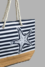 Load image into Gallery viewer, Redtag-Navy-Blue-And-White-Nautical-Stripe-Beach-Bag-Beach-Bags-Women-
