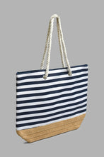 Load image into Gallery viewer, Redtag-Navy-Blue-And-White-Nautical-Stripe-Beach-Bag-Beach-Bags-Women-
