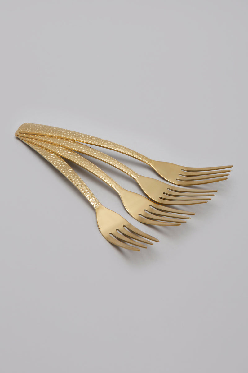 Gold Table Fork Hammered Set (4 Piece)