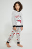 Redtag-Grey-Applique-Fleece-Pyjama-Set-Pyjama-Sets-Boys-2 to 8 Years
