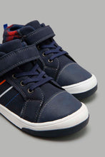 Load image into Gallery viewer, Redtag-Navy-Striped-High-Top-Boys-Trainers,-Character,-Colour:Navy,-Filter:Boys-Footwear-(3-to-5-Yrs),-New-In,-New-In-BOY-FOO,-Non-Sale,-W21B-Boys-3 to 5 Years
