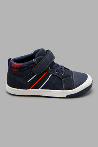 Redtag-Navy-Striped-High-Top-Boys-Trainers,-Character,-Colour:Navy,-Filter:Boys-Footwear-(3-to-5-Yrs),-New-In,-New-In-BOY-FOO,-Non-Sale,-W21B-Boys-3 to 5 Years