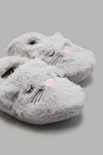 Load image into Gallery viewer, Redtag-Grey-Cat-Face-Slippers-Character,-Colour:Mid-Grey,-Filter:Girls-Footwear-(3-to-5-Yrs),-GIR-Slippers,-New-In,-New-In-GIR-FOO,-Non-Sale,-W21A-Girls-3 to 5 Years
