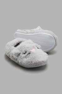 Redtag-Grey-Cat-Face-Slippers-Character,-Colour:Mid-Grey,-Filter:Girls-Footwear-(3-to-5-Yrs),-GIR-Slippers,-New-In,-New-In-GIR-FOO,-Non-Sale,-W21A-Girls-3 to 5 Years