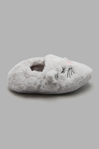 Redtag-Grey-Cat-Face-Slippers-Character,-Colour:Mid-Grey,-Filter:Girls-Footwear-(3-to-5-Yrs),-GIR-Slippers,-New-In,-New-In-GIR-FOO,-Non-Sale,-W21A-Girls-3 to 5 Years