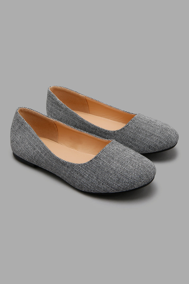 Grey Herringbone Print Ballerina