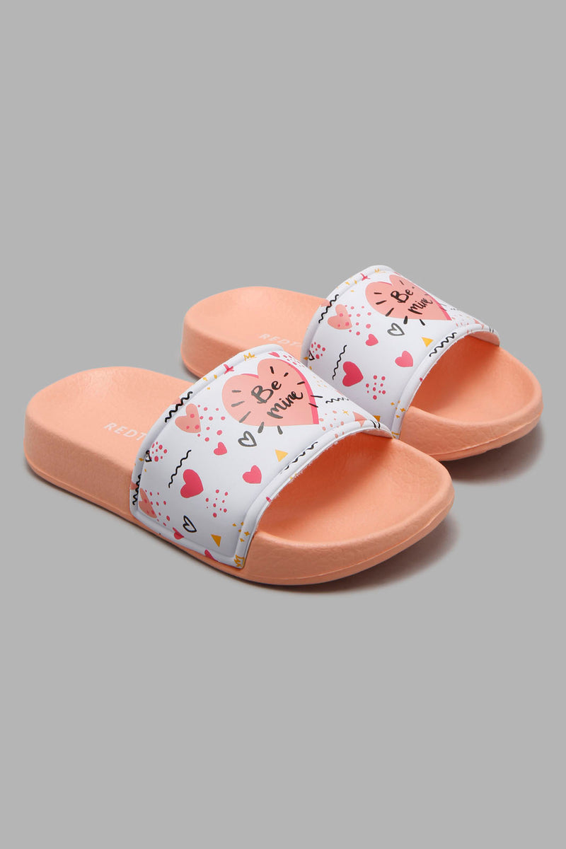 Redtag-Orange-Heart-Print-Side-Sliders-Girls-3 to 5 Years