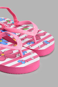 Redtag-Fuchsia-Flower-Print-Flip-Flop-Toe-Posts-Girls-3 to 5 Years