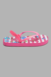 Redtag-Fuchsia-Flower-Print-Flip-Flop-Toe-Posts-Girls-3 to 5 Years