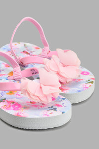 Redtag-Pink-Flower-Print-Flip-Flop-Toe-Posts-Girls-3 to 5 Years