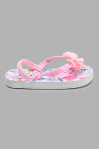 Redtag-Pink-Flower-Print-Flip-Flop-Toe-Posts-Girls-3 to 5 Years