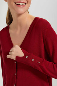 Redtag-Button-Front-V-Neck-Cardigan-With-Buttons-At-Cuff-Cardigans-Women's-