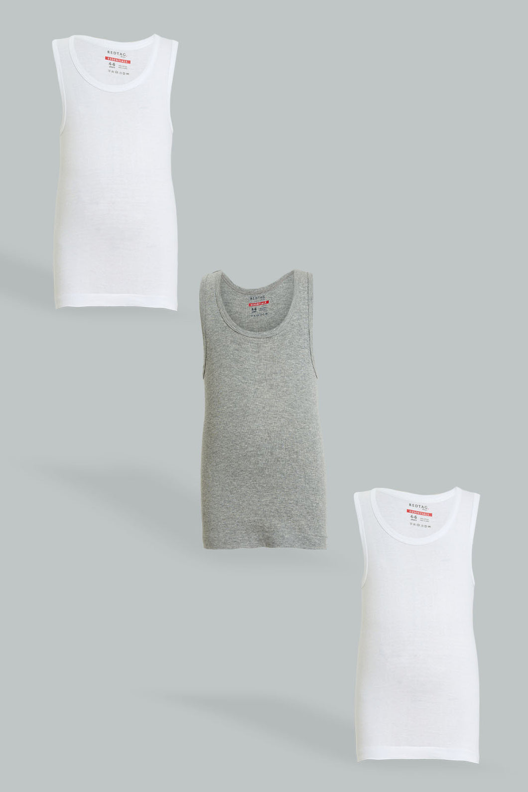 White/Grey Basic Vest (Pack Of 3)