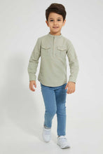 تنزيل الصورة على معرض الصور، Redtag-Stone-Mandarin-Collar-Long-Sleeved-Shirt-Casual-Shirts-Boys-2 to 8 Years
