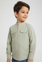 تنزيل الصورة على معرض الصور، Redtag-Stone-Mandarin-Collar-Long-Sleeved-Shirt-Casual-Shirts-Boys-2 to 8 Years
