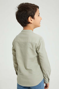Redtag-Stone-Mandarin-Collar-Long-Sleeved-Shirt-Casual-Shirts-Boys-2 to 8 Years