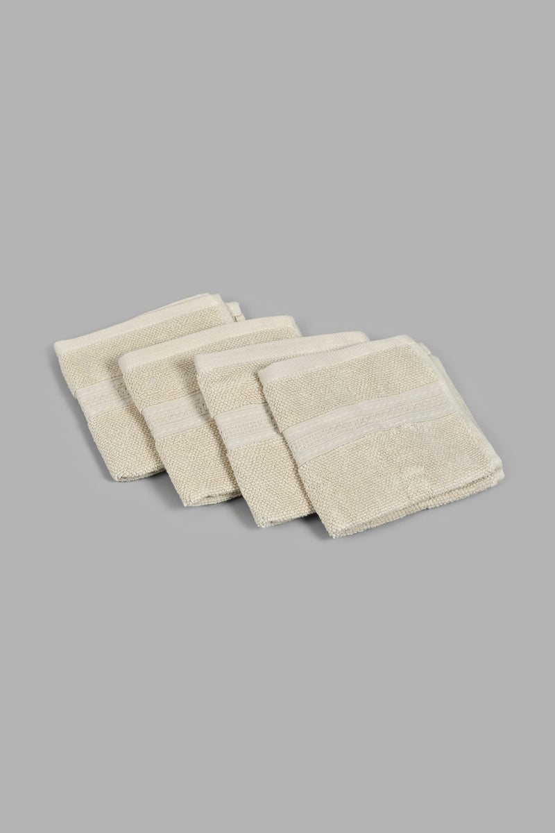 Redtag-Beige-Textured-Cotton-Face-Towel-Set-(4-Piece)-Face-Towels-Home-Bathroom-