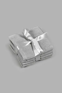 Redtag-Light-Grey-Textured-Cotton-Face-Towel-Set-(4-Piece)-Face-Towels-Home-Bathroom-