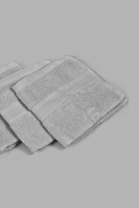 Redtag-Light-Grey-Textured-Cotton-Face-Towel-Set-(4-Piece)-Face-Towels-Home-Bathroom-